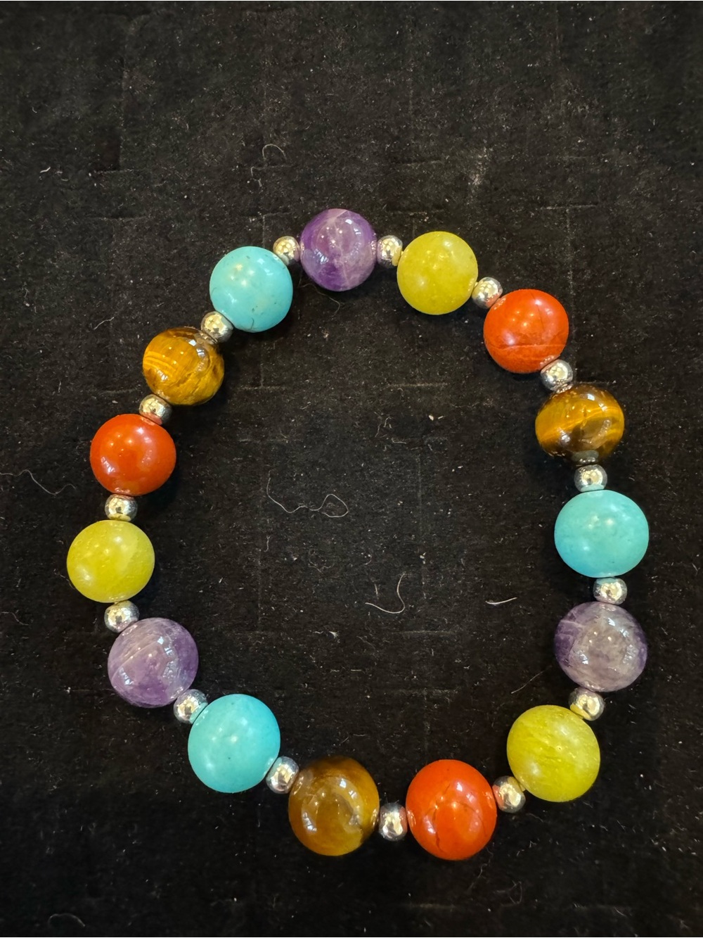 Multicolor Gemstone Beaded Stretch Bracelet Tiger Eye Amethyst Boho Jewelry